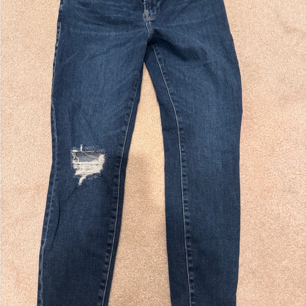Women's Blue Distressed Jeans Good American Good Waist Crop